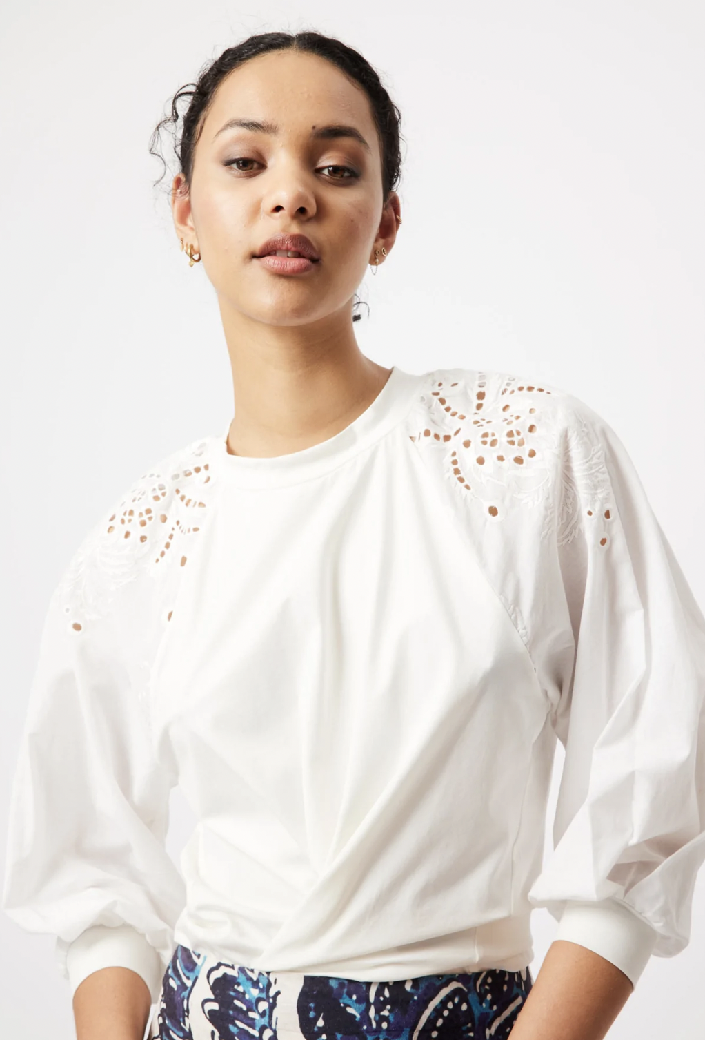 Once Was – Tropez embroidered sleeve cotton jersey top | white – Nixon ...