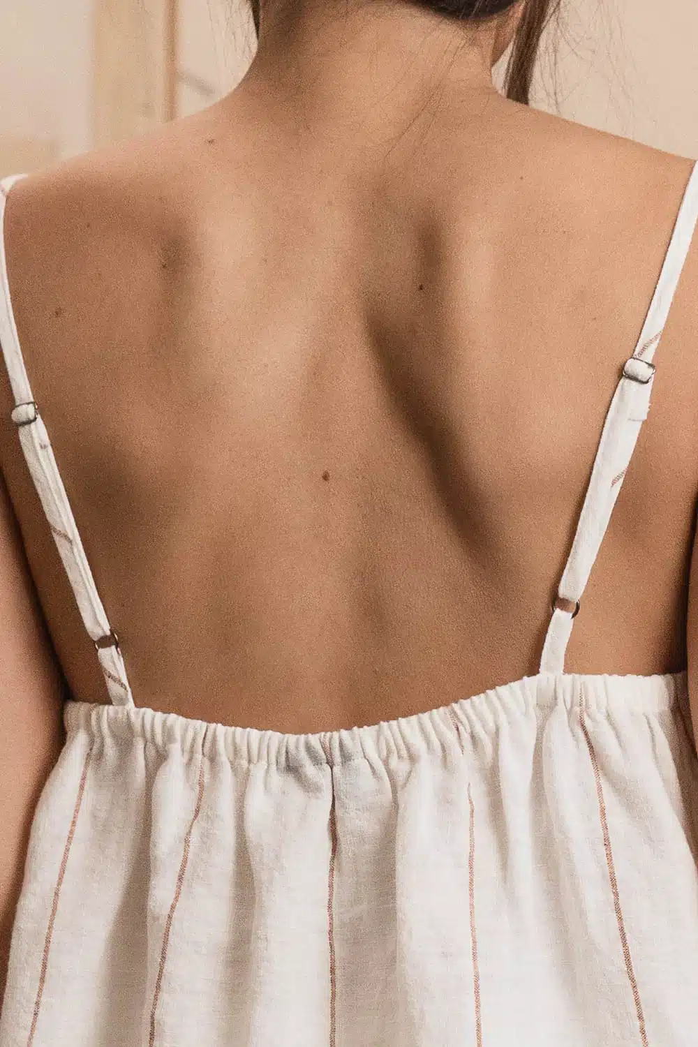 eadie lifestyle - Carter Fundamental Linen Cami - Off White w' Nutmeg Fine Stripe - Image 3