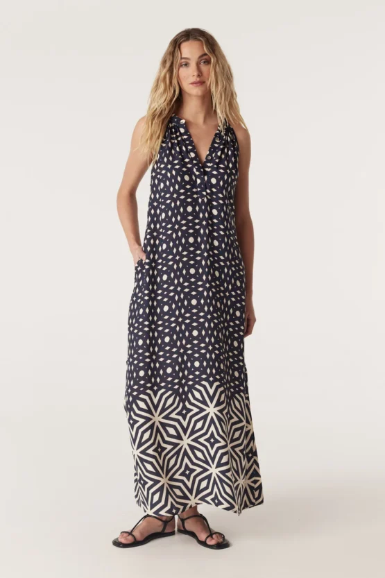 CABLE -  Temple Halter Neck Dress | Mosaic Print