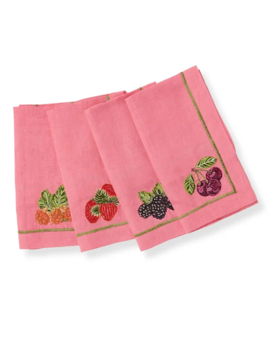 kip & co - Berry Bliss Embroidered Linen 4P Napkin Set