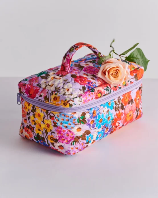 Kip & co - Forever Floral Lilac Quilted Cotton Toiletry Case - Image 2
