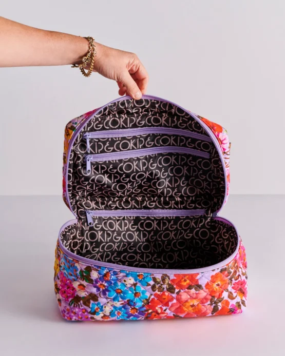Kip & co - Forever Floral Lilac Quilted Cotton Toiletry Case - Image 3