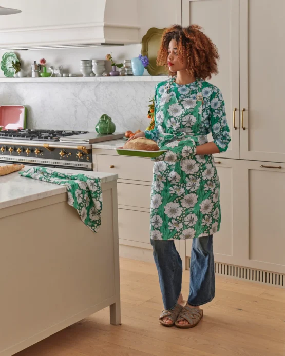 kip & CO - Tumbling Flowers Green Linen Apron