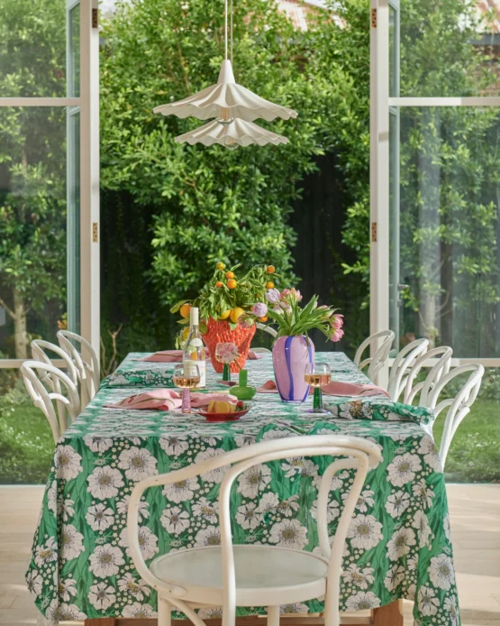 kip & co - Tumbling Flowers Green Linen Tablecloth Standard 1 Rectangular