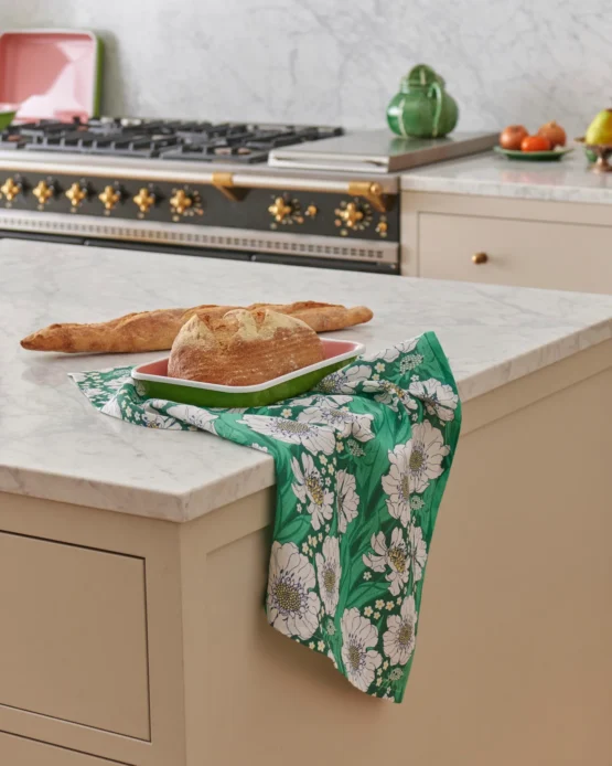 Kip & co - Tumbling Flowers Green Linen Tea Towel - Image 2