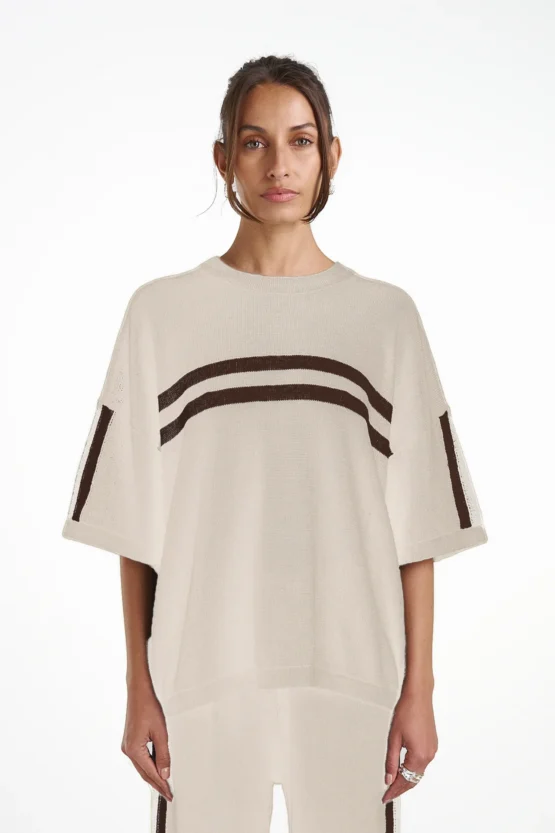 Summi summi - knit tee | cream/brown stripe