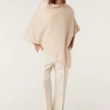 Cable - Brushed Pure Cashmere poncho | fawn