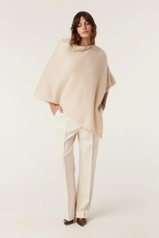 Cable - Brushed Pure Cashmere poncho | fawn