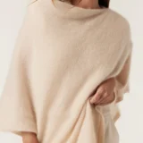 Cable - Brushed Pure Cashmere poncho | fawn - Image 2
