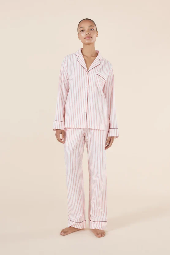 gingerlilly - octavia cotton stripe pj set | burgundy stripe - Image 2