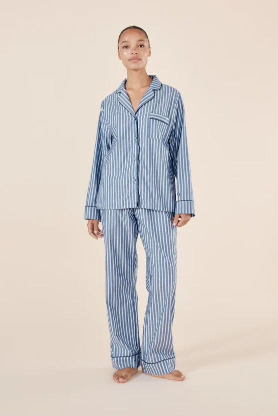 gingerlilly - octavia cotton stripe pj set | blue