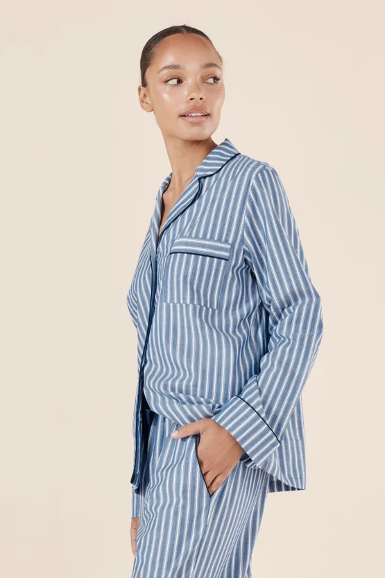 gingerlilly - octavia cotton stripe pj set | blue - Image 2