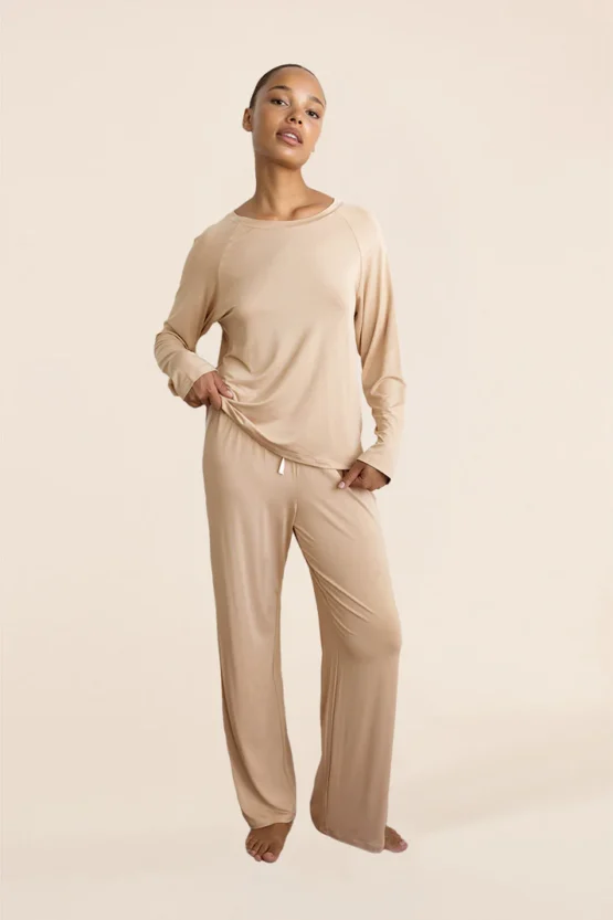 gingerlilly - anya bamboo sporty pj set | biscuit