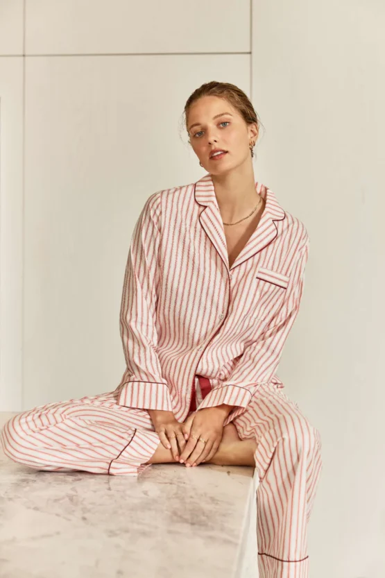 gingerlilly - octavia cotton stripe pj set | burgundy stripe