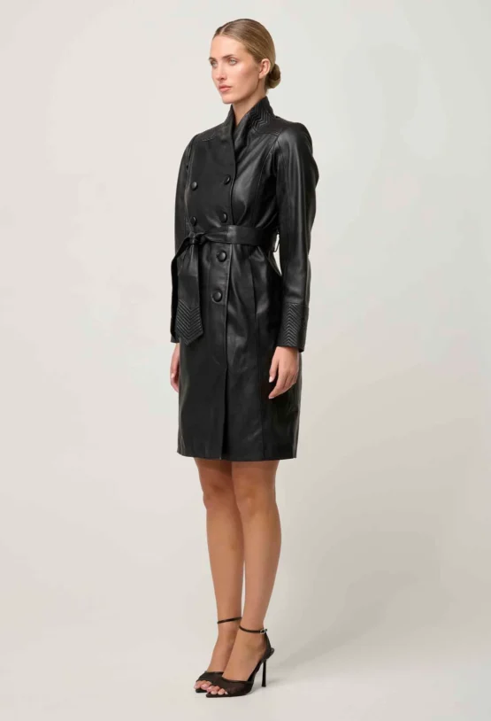 once was - leighton leather double breasted coat | onyx - Image 3