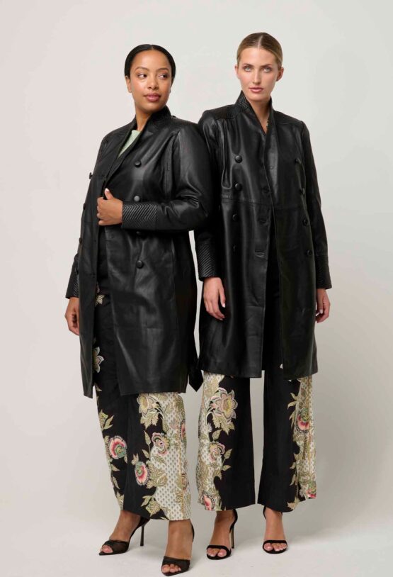 once was - leighton leather double breasted coat | onyx - Image 2
