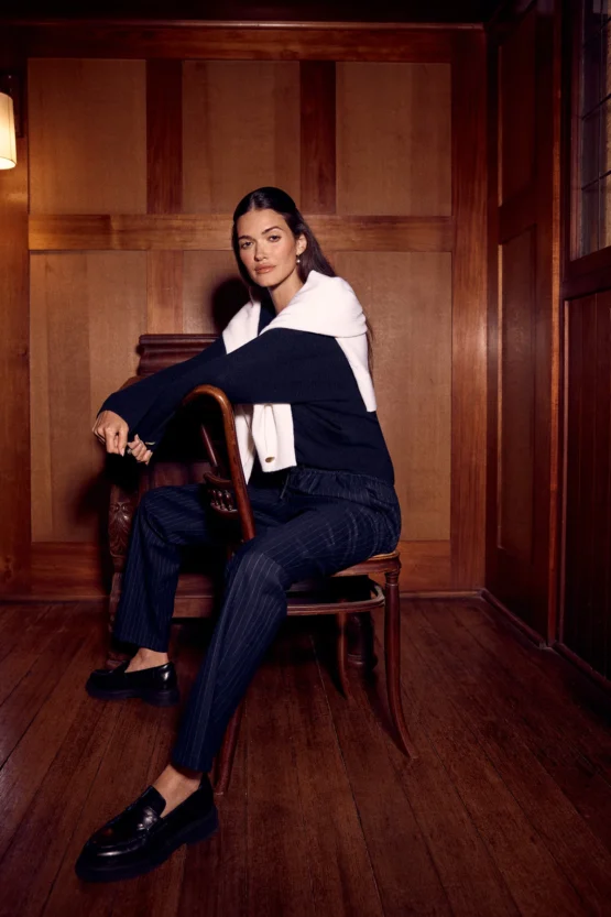 cable - vincent wool pant | navy pinstripe - Image 2