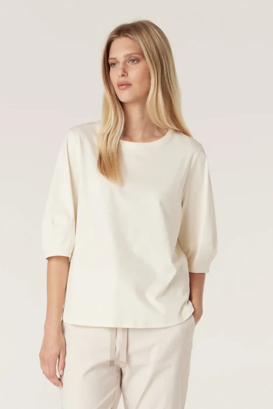 cable - pima lantern sleeve top | cream