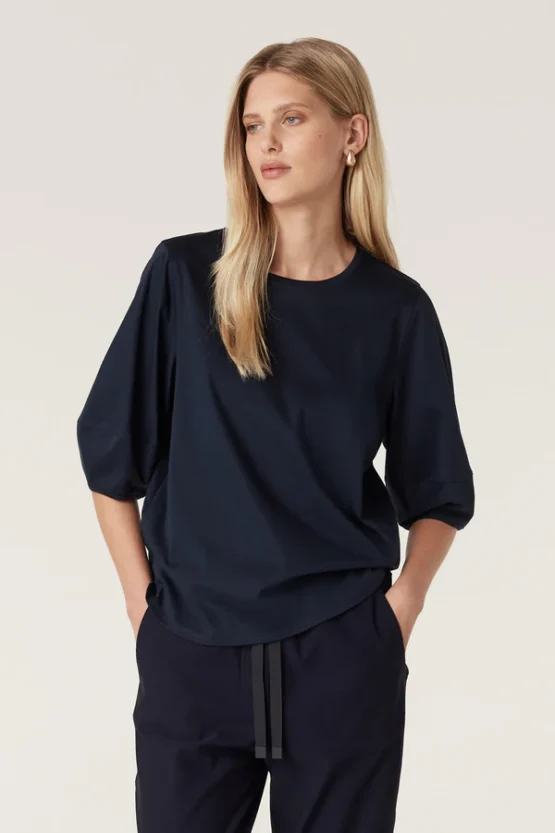 cable - pima lantern sleeve top | Navy
