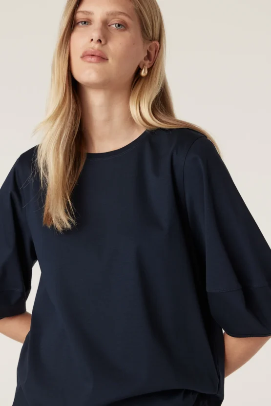 cable - pima lantern sleeve top | Navy - Image 2