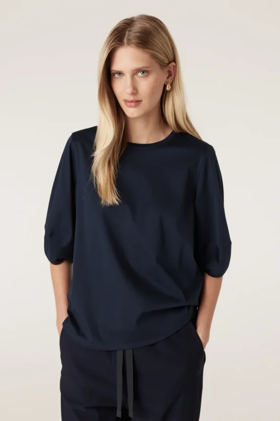 cable - pima lantern sleeve top | Navy - Image 5