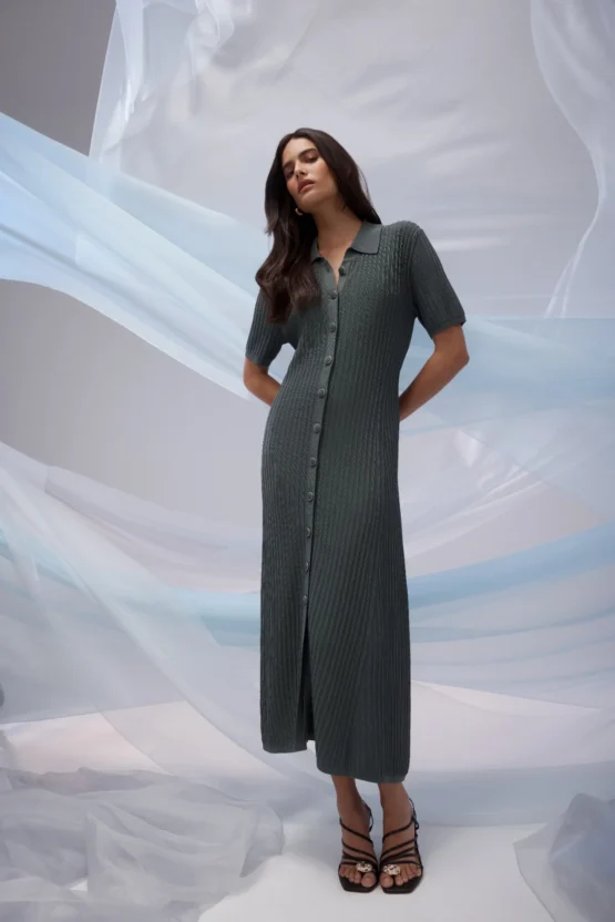 cable - brooke crepe rib dress | ivy green - Image 2