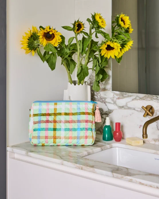 kip & co - Candy Check Mint Quilted Cotton Toiletry Purse