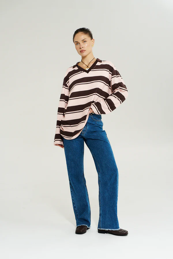 Summi summi - LS polo top | choc rose stripe - Image 4