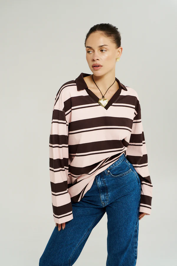 Summi summi - LS polo top | choc rose stripe - Image 5