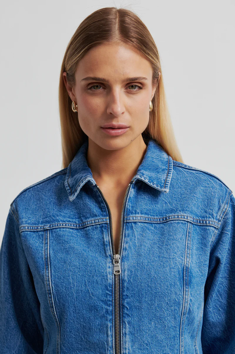 Second Female - Belton Peplum Denim Jacket | blue denim - Image 3