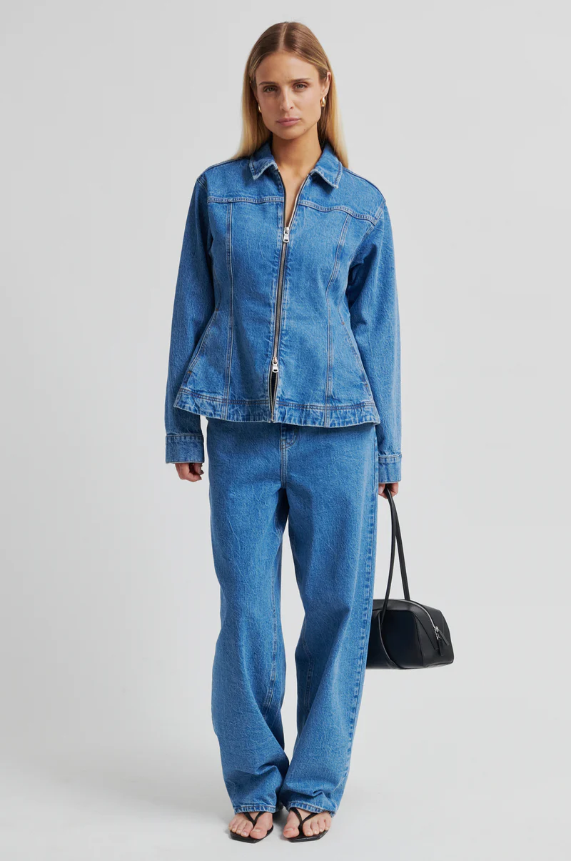 Second Female - Belton Peplum Denim Jacket | blue denim - Image 4