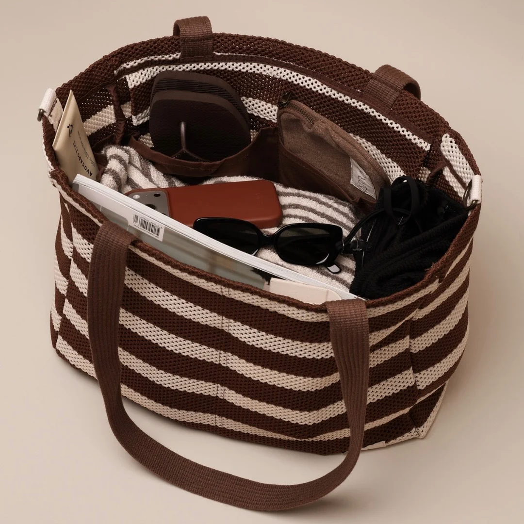 Array - Everyday pocket tote | brown stripe mesh - Image 3