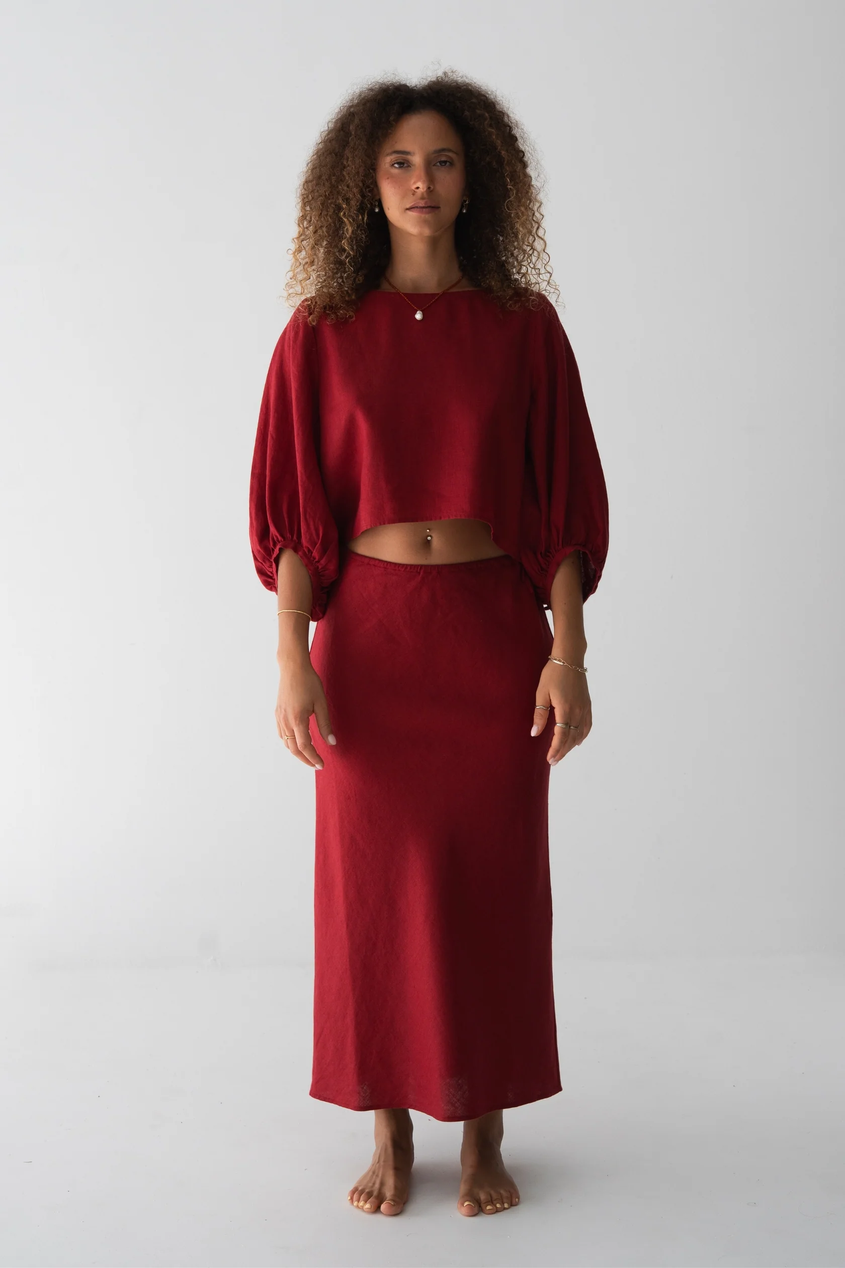 Lilly pilly - riley bias linen skirt | Cherry - Image 5